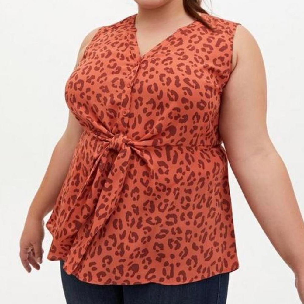 Torrid Orange Leopard Print Tie-Front Blouse